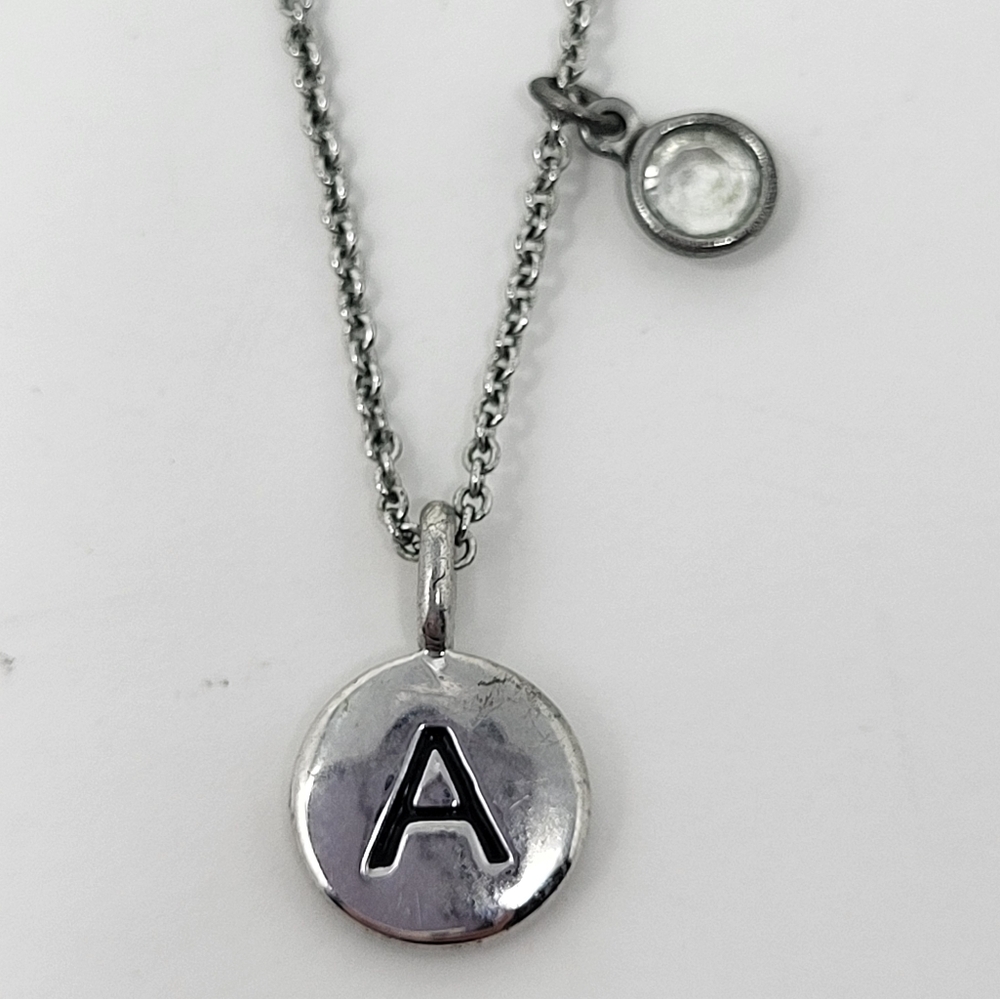Swarvoski Touchstone Crystal Initial A Pendant‎ Charm Necklace Rhodium Plated